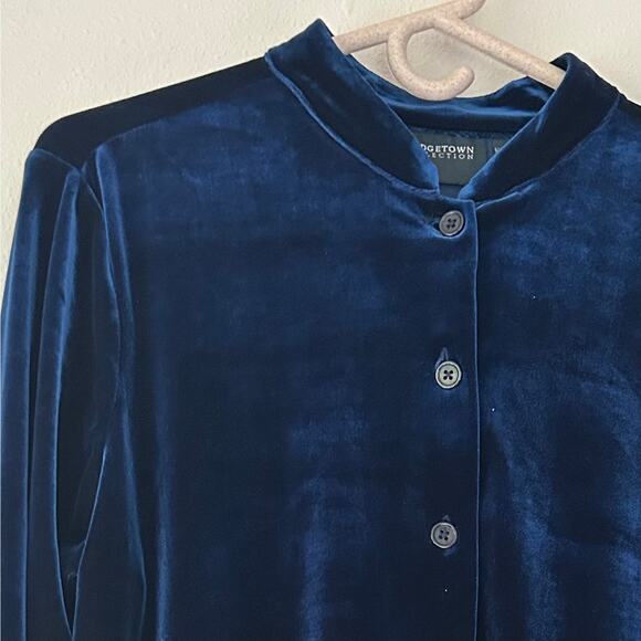 Vintage Bridgetown velvet button up shirt mandarin collar     Classic holiday M - Picture 2 of 12